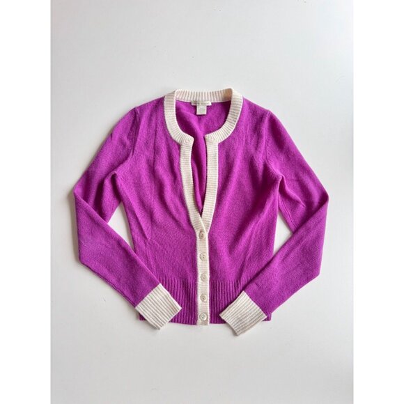 WHITE + WARREN Orchid Purple 100% Cashmere Deep V-Neck Cardigan Sweater, Size XS - Picture 5 of 14